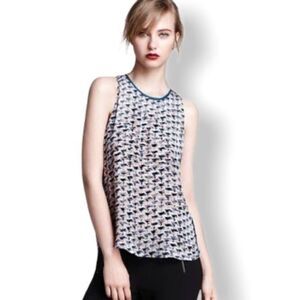 Marc by Marc Jacobs XS Puzzle Print Devore Velvet Sleeveless Blouse Tank Top Blu